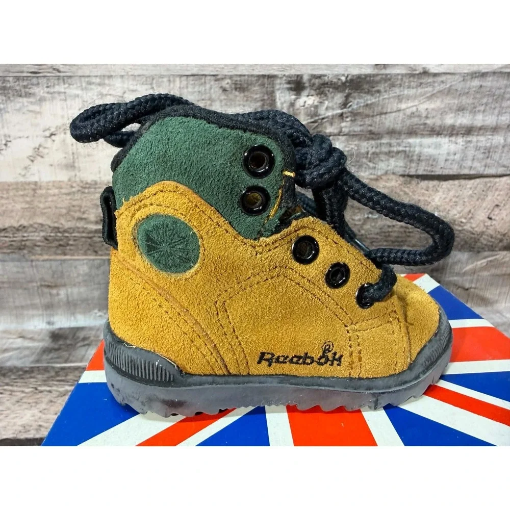 New Vintage Toddler Reebok Boots Brown Green‎ Size 2